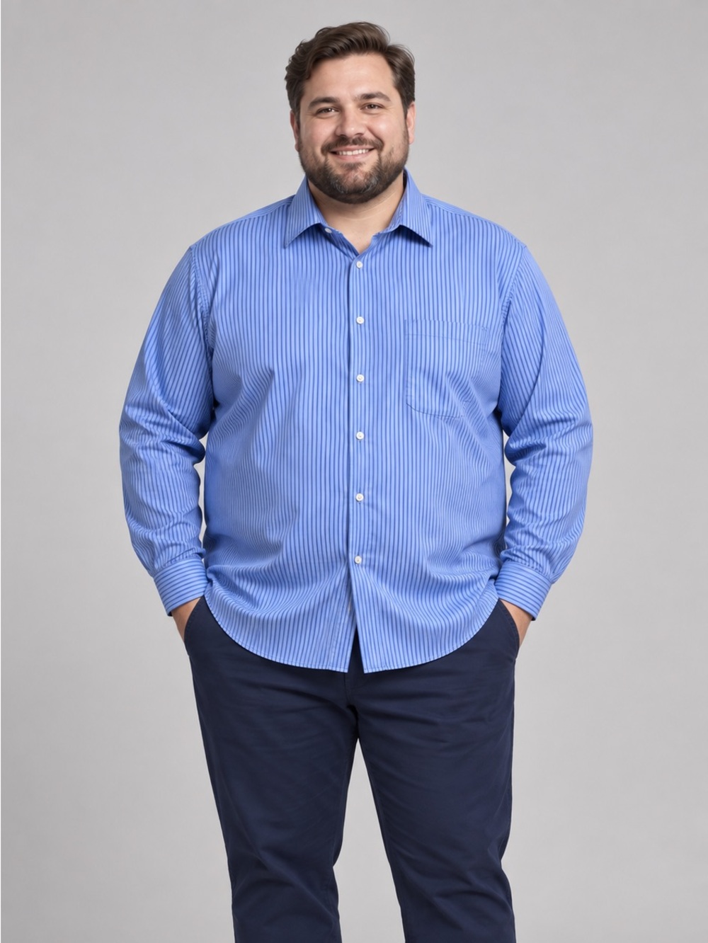 Calvin Klein Blue Vertical-Stripe Dress Shirt